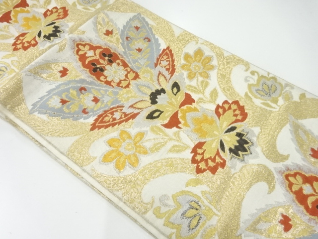 JAPANESE KIMONO / ANTIQUE FUKURO OBI / SILK / WOVEN FLORAL SARASA